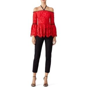 ALEXIS Red Lace Longsleeves Grace Top MEDIUM